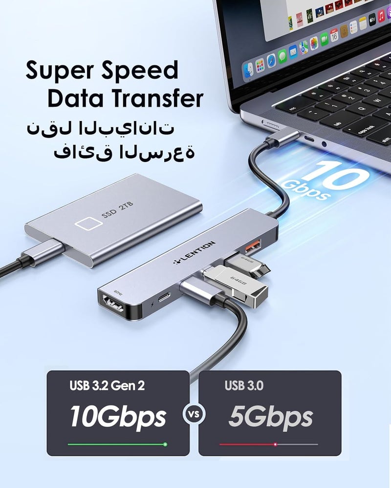 لينشن محطة توسعة USB-C مع HDMI بدقة 4K@60Hz، نقل بيانات بسرعة 10 جيجابت في الثانية مع منفذي USB-C ومنفذي USB 3.2 Gen2، شحن بقدرة 100 واط PD، لأجهزة Windows PC وMac وiPhone 17 والمزيد، محول مشغل مستقر (CB-CE37، رمادي فضائي) - Image 3