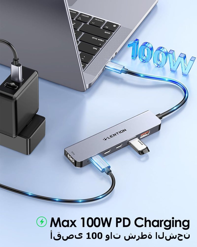 لينشن محطة توسعة USB-C مع HDMI بدقة 4K@60Hz، نقل بيانات بسرعة 10 جيجابت في الثانية مع منفذي USB-C ومنفذي USB 3.2 Gen2، شحن بقدرة 100 واط PD، لأجهزة Windows PC وMac وiPhone 17 والمزيد، محول مشغل مستقر (CB-CE37، رمادي فضائي) - Image 4