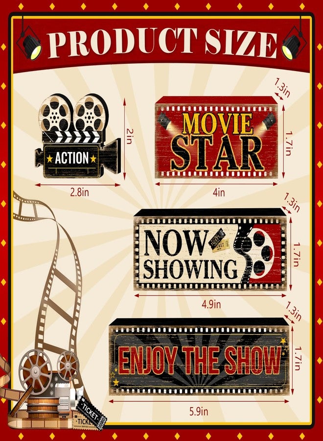 Britimes 4 Pcs Movie Night Table Decor Christmas Tiered Tray Decorations Set Movie Star Stack Block Signs Gift Rustic Farmhouse Tabletop Decor for Table & Home Office - Image 3
