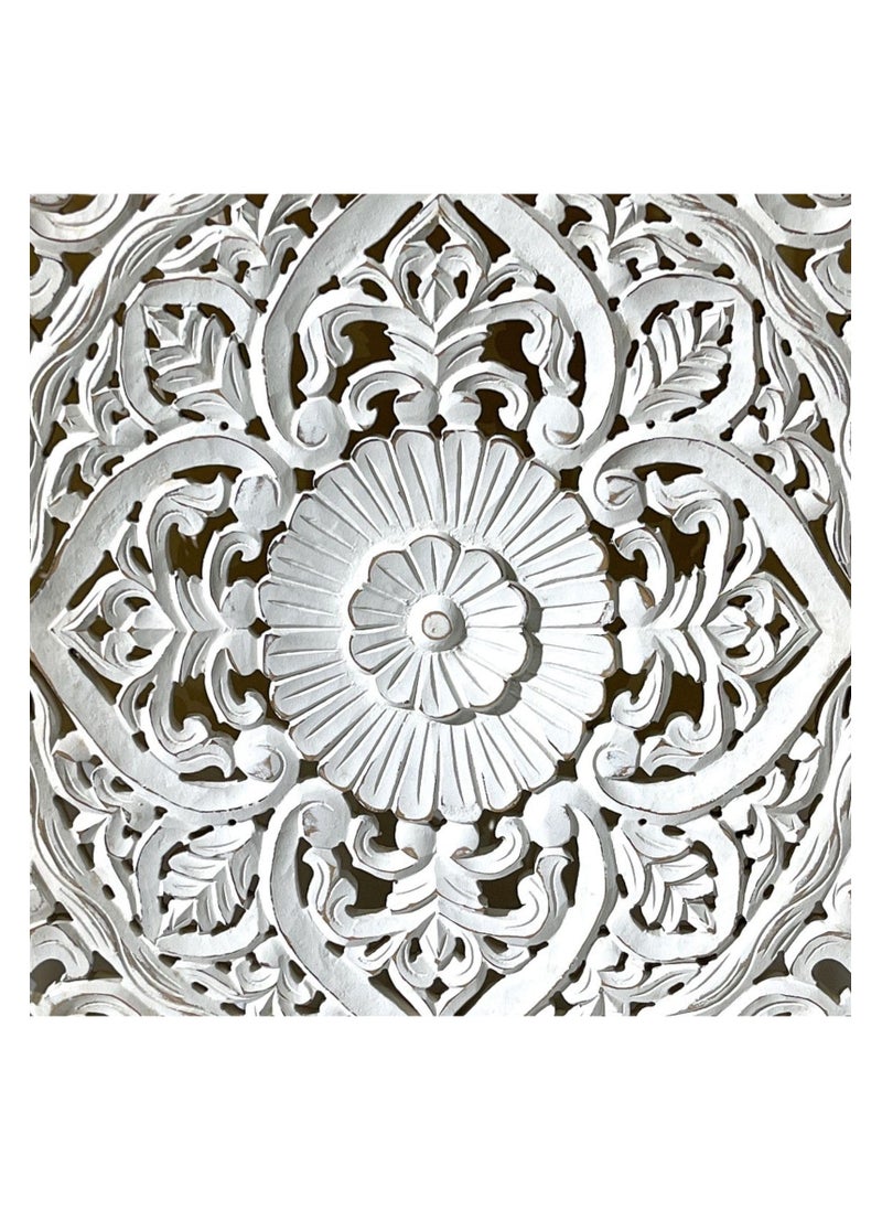 Souq DESIGNS - ديكور حائط - لوحة فنية جدارية على شكل زهور ريفية، لوحات ميدالية ماندالا مكونة من 3 قطع، فن جداري عتيق من خشب إم دي إف، منحوتة تقليدية منحوتة على شكل زهور معلقة لديكور المنزل لغرفة النوم وقاعة الطعام مقاس 120 × 60 سم - Image 1