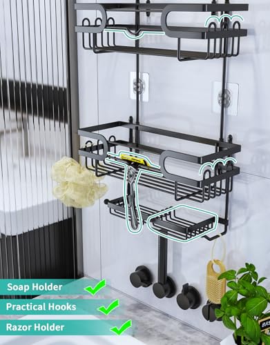 HapiRm Bathroom Hanging Shower Caddy - Rustproof & Waterproof Shower Shelf with 12 Hooks and 2 Soap Holders, No Drilling Bathroom Organizers and Storage - Black - Image 3