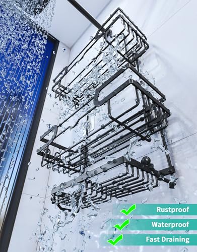 HapiRm Bathroom Hanging Shower Caddy - Rustproof & Waterproof Shower Shelf with 12 Hooks and 2 Soap Holders, No Drilling Bathroom Organizers and Storage - Black - Image 4