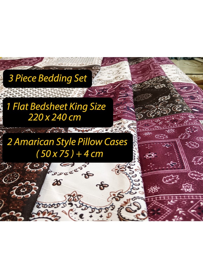 Generic Comfortable 3-Piece Modern and Attractive Bedsheet Set with 1 King Size Flat Sheet and 2 Pillow Covers,  Suitable for King Size Bed  - Image 5