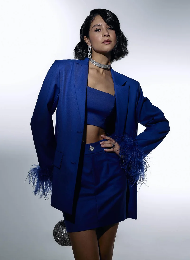 Lichi Single-breasted jacket with accent buttons and feathers