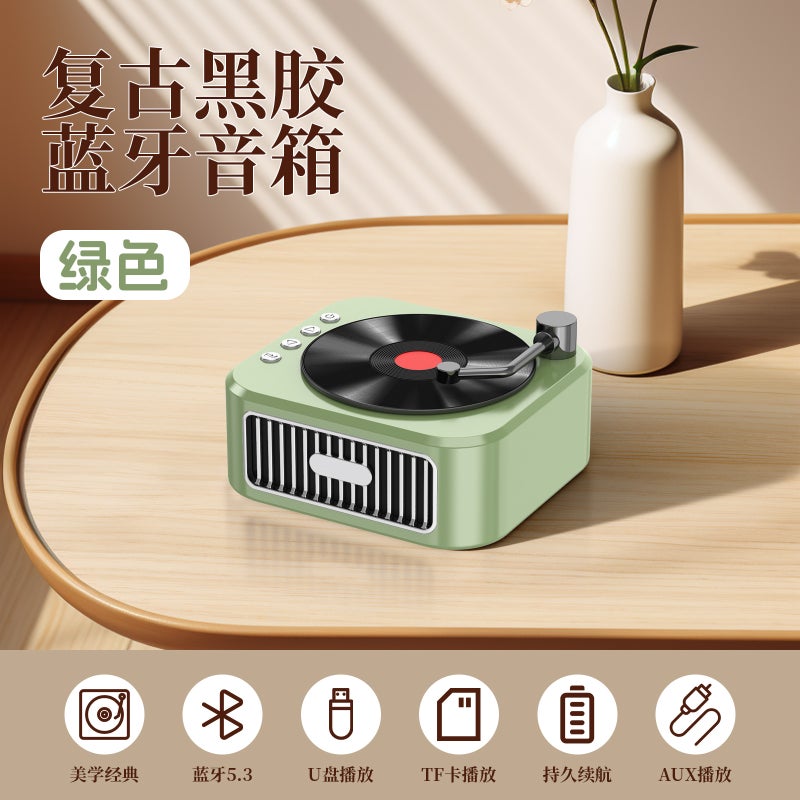 مكبر صوت بلوتوث بتصميم قديم مع مشغل أسطوانات فونوغراف قابل لإعادة الشحن وقابل لإدخال بطاقة وكاريوكي محمول - Image 1