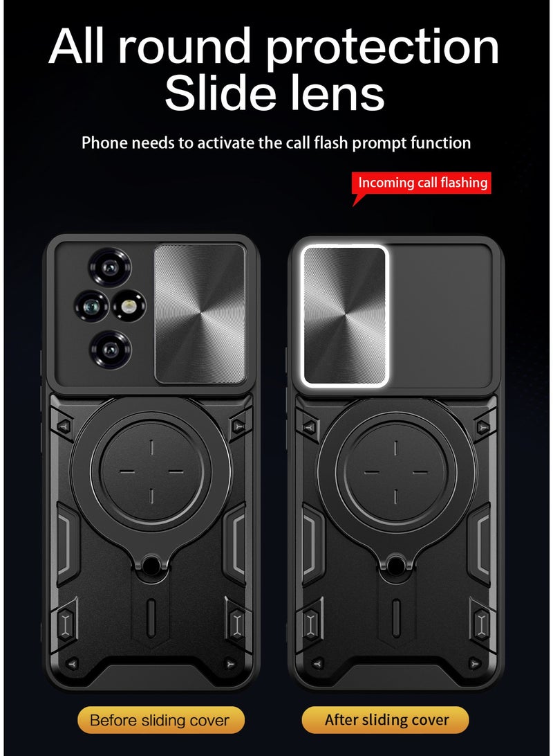 SanHu for Honor 200 5G Case, Slide Camera Lens Cover, Magnetic Ring Holder Kickstand Protective Phone Case for Honor 200 5G, Black - Image 4