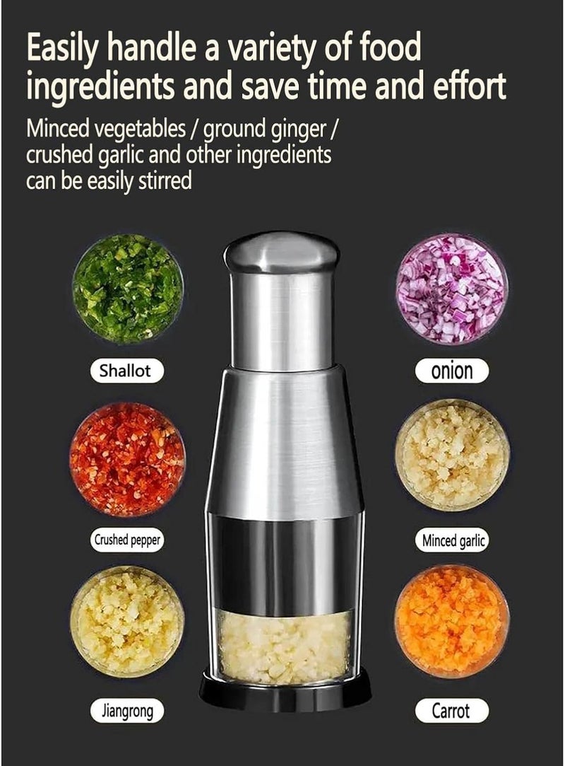 klarako 2PCS Pressed Garlic Chopper, Manual Food Chopper, Stainless Steel 304 Garlic Masher, Manual Push Type Garlic Chopper, Hand Pressed Veg Chopper, Minced Garlic Garlic Crusher (2PCS) - Image 5