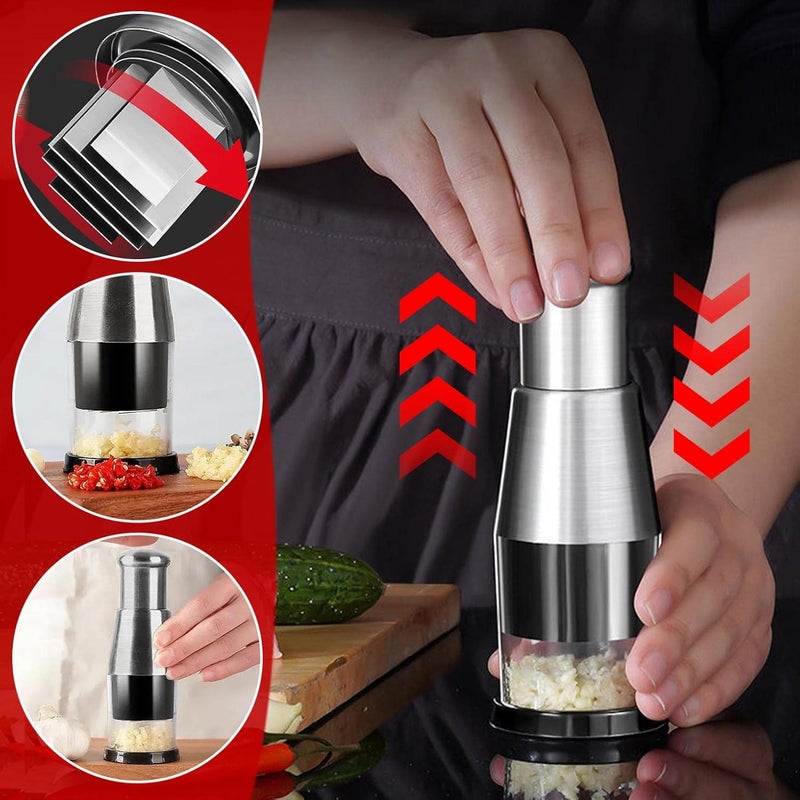 klarako 2PCS Pressed Garlic Chopper, Manual Food Chopper, Stainless Steel 304 Garlic Masher, Manual Push Type Garlic Chopper, Hand Pressed Veg Chopper, Minced Garlic Garlic Crusher (2PCS) - Image 2