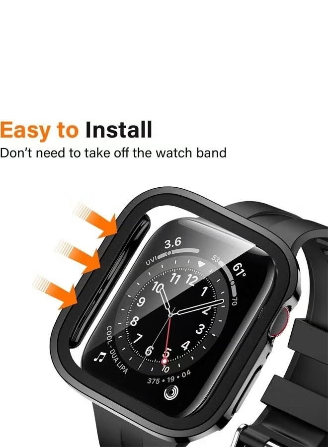 Waterproof Anti-Scratch Apple Watch Series 8/7 45mm Screen Protector Case With HD Tempered Film, Hard PC& Ultra-thin HD Touch Sensitive Film, Full -Screen Cover Bubble-Free Protector Black - Image 3