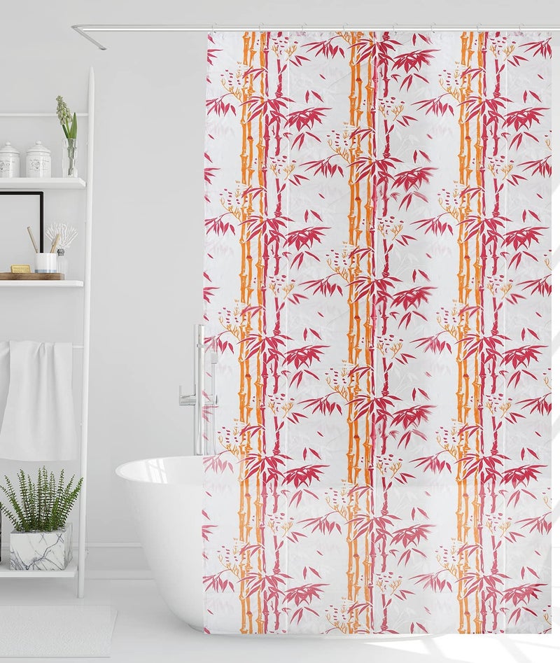 HOMECROWN Bamboo Print Waterproof Shower Curtain 7 feet for Bathroom PVC Plastic Curtain with 8 Plastic Hooks 54 Inch x 84 Inch Pink Pack of 1 - Image 1