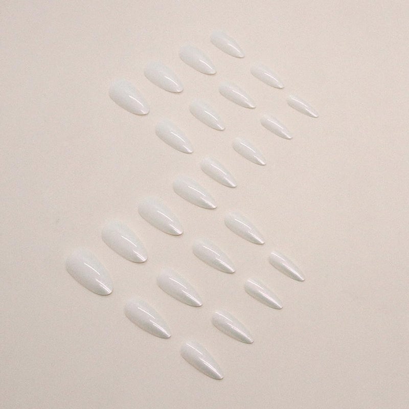 CTTHNBD Press on Nails Almond - Medium Fake Nails with Aurora Design - White Full Cover Stick on False Nails - for Women 24 Pcs - Image 3