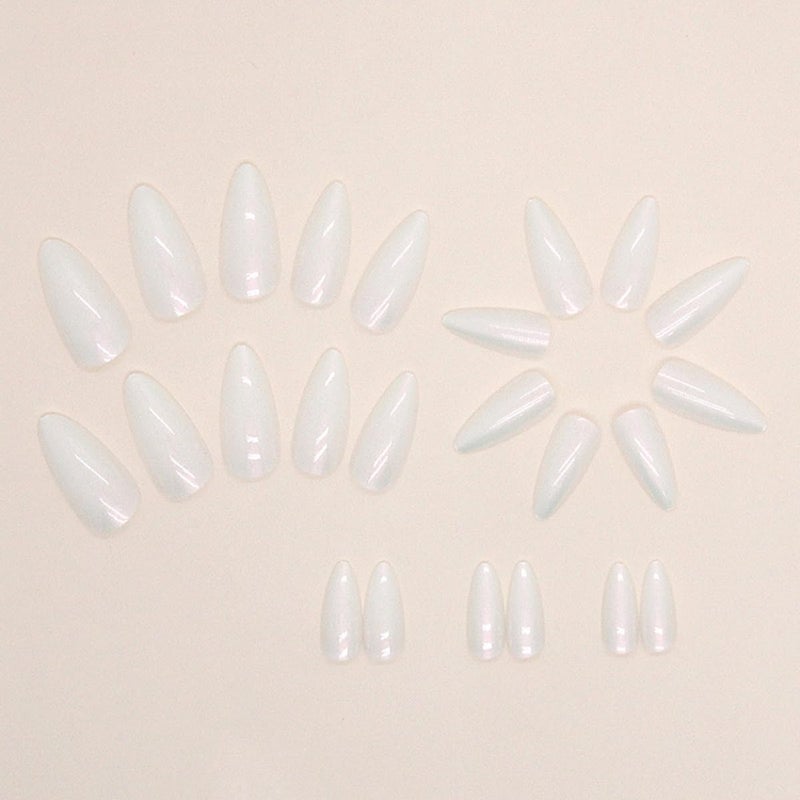 CTTHNBD Press on Nails Almond - Medium Fake Nails with Aurora Design - White Full Cover Stick on False Nails - for Women 24 Pcs - Image 4