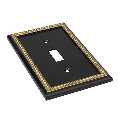 Henne Bery Pearled Frame Decorative Wall Plate Switch Plate Outlet Cover (Single Toggle 2PK, Black & Dark Golden) - Image 5