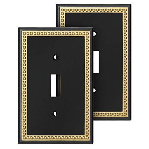 Henne Bery Pearled Frame Decorative Wall Plate Switch Plate Outlet Cover (Single Toggle 2PK, Black & Dark Golden) - Image 1