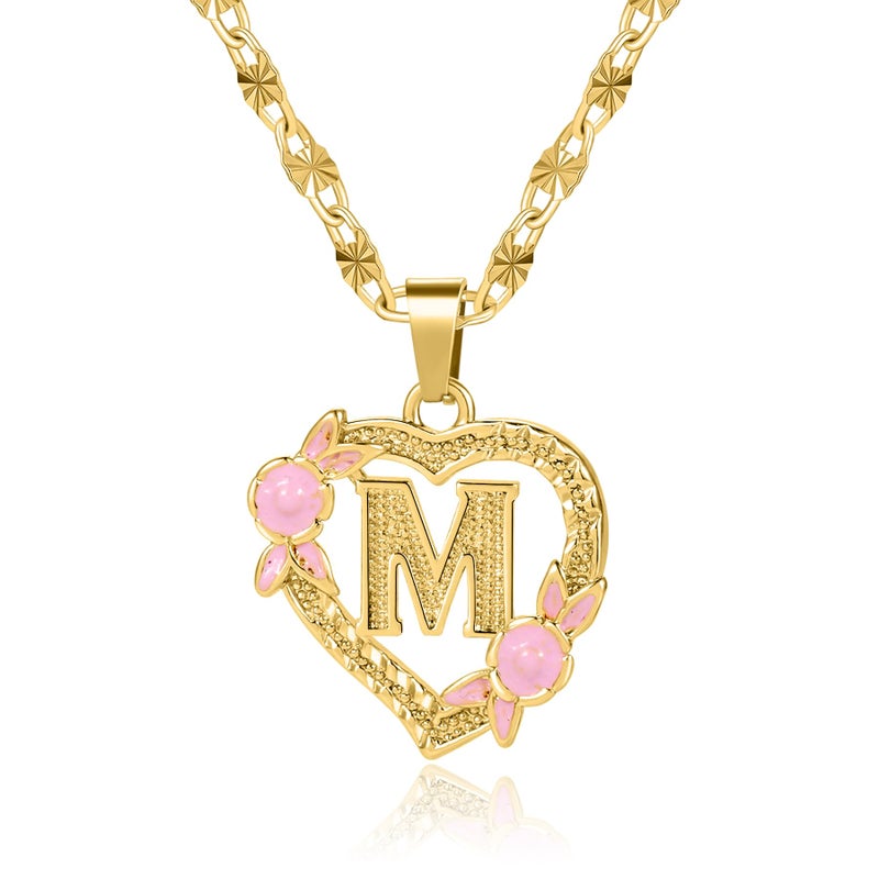 Qitian Initial Heart Necklace for Women Heart Gold Letter M Name Alphabet Pendant Necklace for women Gift - Image 1