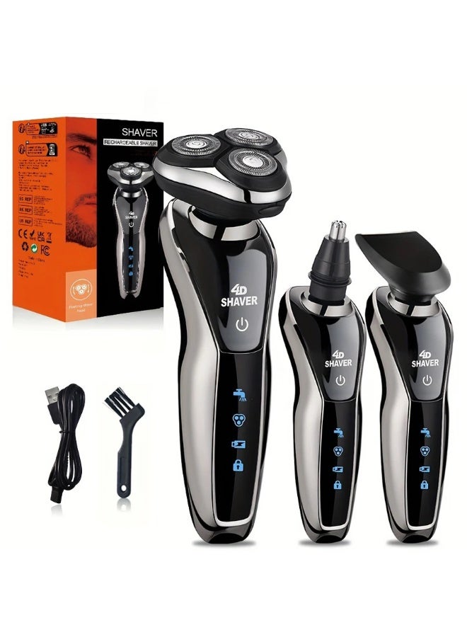 ماكينة حلاقة كهربائية للرجال، ماكينة حلاقة كهربائية 3 في 1 لتشذيب شعر الأنف قابلة لإعادة الشحن عبر USB، شفرة عائمة رباعية الأبعاد