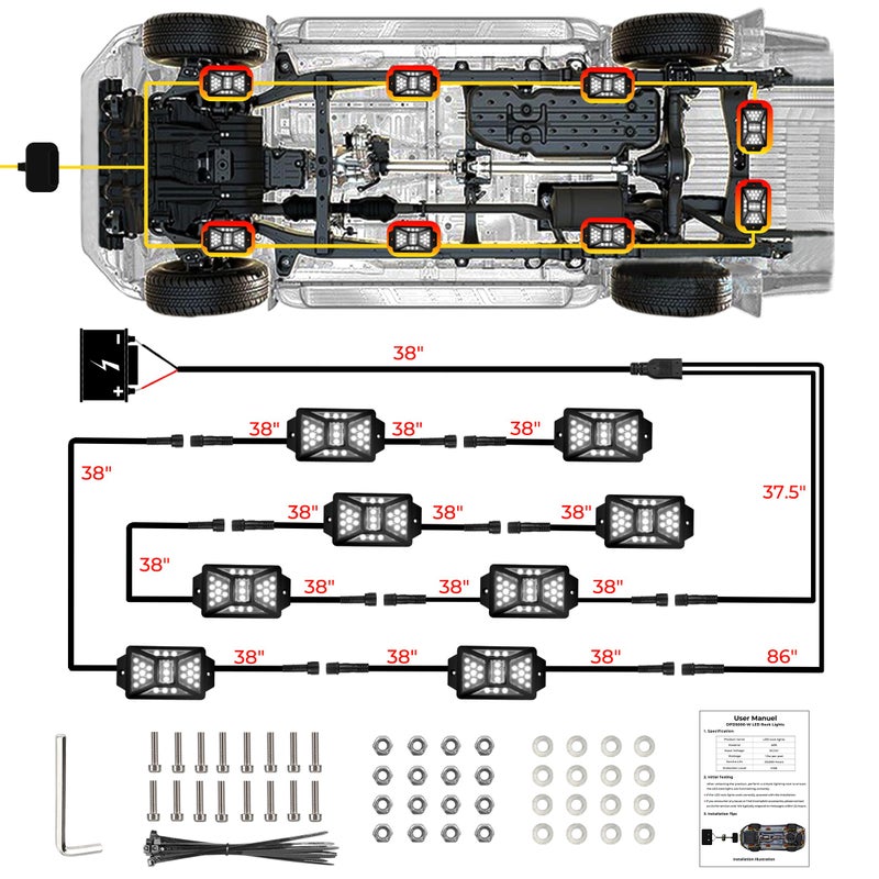 Auto Buero 8 Pods Pure White Rock Lights with 2 Pack Connectors Extension Wires,Waterproof Rock Lights Compatible with Trucks Jeep UTV SUV ATV Boat Golf Cart, Mess Free Two-Path Wiring Underglow Kits - Image 4
