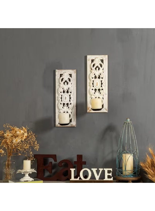 إيروريكس طقم حاملين شموع جداريين بتصميم منقوش وتشطيب خشبي معتّق، مثالي للديكور الريفي في غرف المعيشة وغرف النوم أو الممرات - Image 2