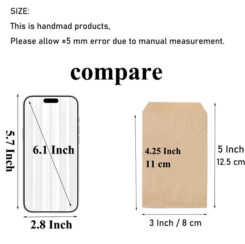 Tendwarm 100 Pcs 3x5 Inches Mini Size Small Brown Kraft Paper Treat Bags Flat Favor Gift Bag for Party Wedding - Image 2