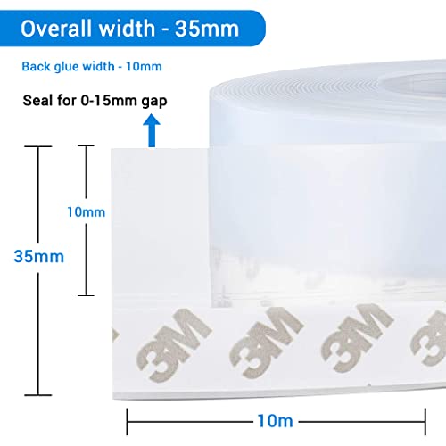 HASTHIP® 1 Roll 10M Window Seal Strip, Window Weather Stripping, 35MM Door Weatherstrip, Door Seal Strips, Weather Stripping for Doors and Windows (Transparent), Silicone - Image 2