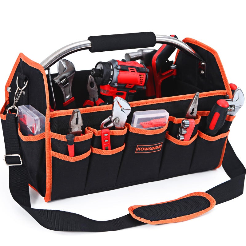 Kowsinde 16 Inch Tool Bag, Electrician Tool Bag, Open Top Tool Bags, 26 Pockets Can Hold Many Tools, Steel Handle and Removable Shoulder Strap - Image 1