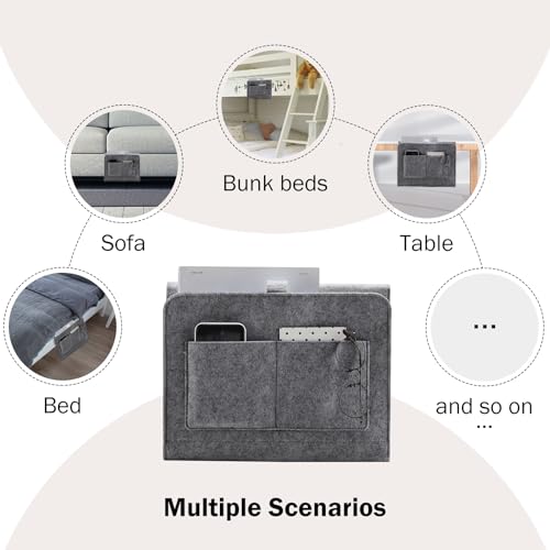 YOUDENOVA Bedside Caddy, Bedside Organizer for Dorm Room, Bunk Bed, Grey - Image 5