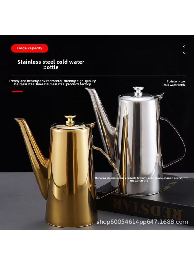 Thickened Stainless Steel Cold Water Cold Water Kettle Large Capacity Tea Kettle For Hotel Hot Pot Restaurant Dining Room-Color:Gold-Capacity:Thickened 2.0L Short Mouth - Image 1