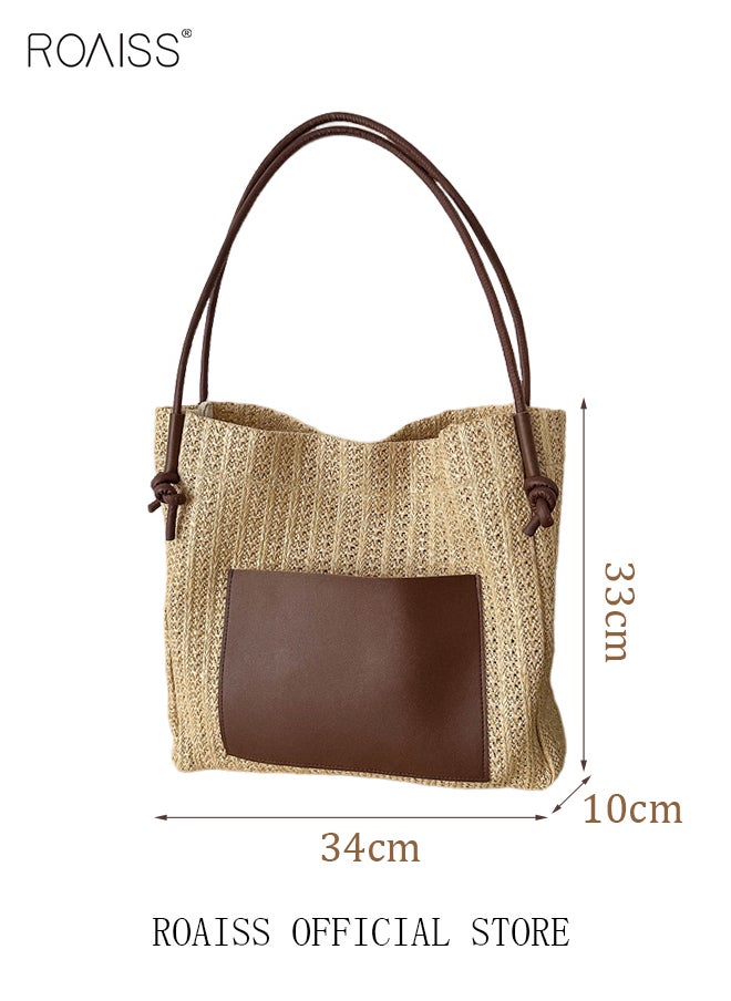 roaiss - Women Woven Tote Bag Large Capacity Shoulder Crossbody Bag Retro Style Woven Craft Beach Bag Woven Basket Bags - Image 1