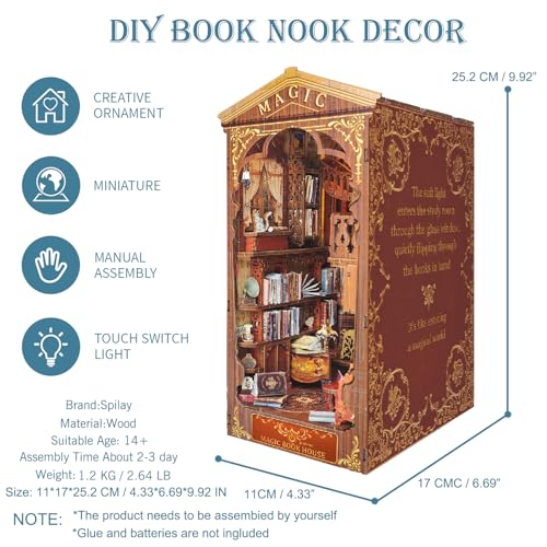 Spilay DIY Book Nook Kit,DIY Dollhouse Booknook Bookshelf Insert Decor Alley,Bookends Model Build kit,Handmade Crafts Gifts for Birthday Christmas - Image 3