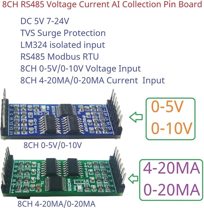 2PCS 8 Channel Analog Input Module 0 5V 10V 4 20mA ADC RS485 Modbus RTU DC 7 24V - Image 5