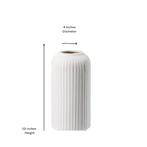 Craftribal's Modern White Ceramic Flower Vase(10 Inches) for Living Room, Flower Pots for Home Decoration, Home Decor, Line Vase,Ribbed Vase - Image 5