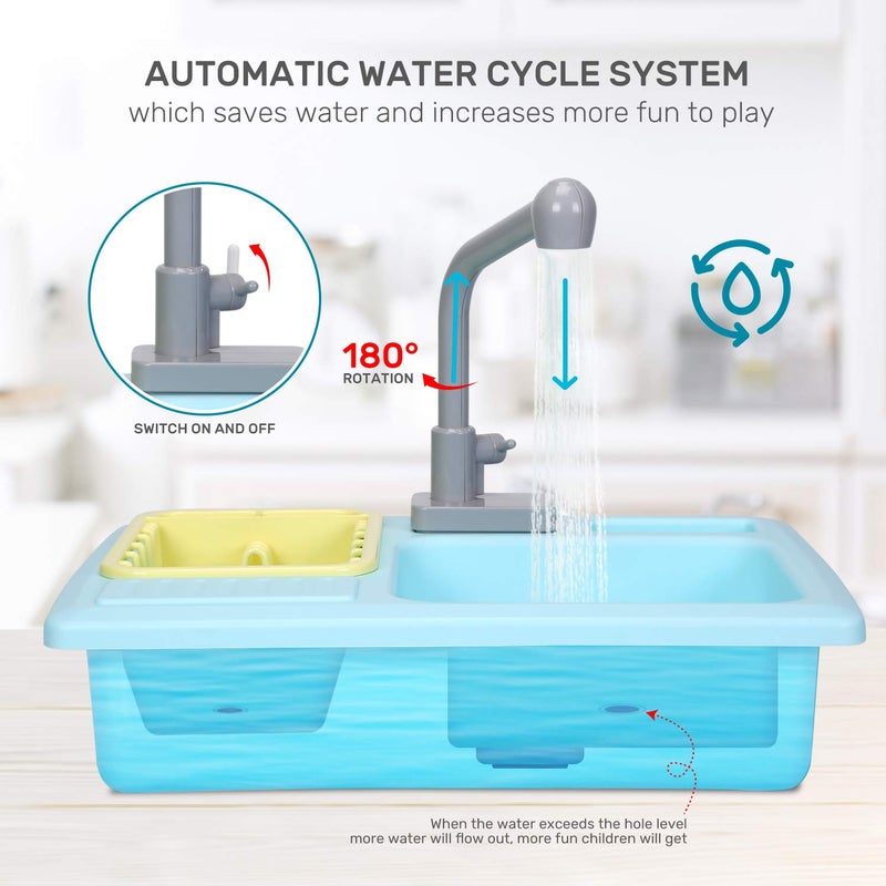 CUTE STONE Color Changing Kitchen Sink Toys, Children Electric Dishwasher Playing Toy with Running Water, Upgraded Faucet, Automatic Water Cycle System Play House Pretend Role Play Toys for Boys Girls - Image 4