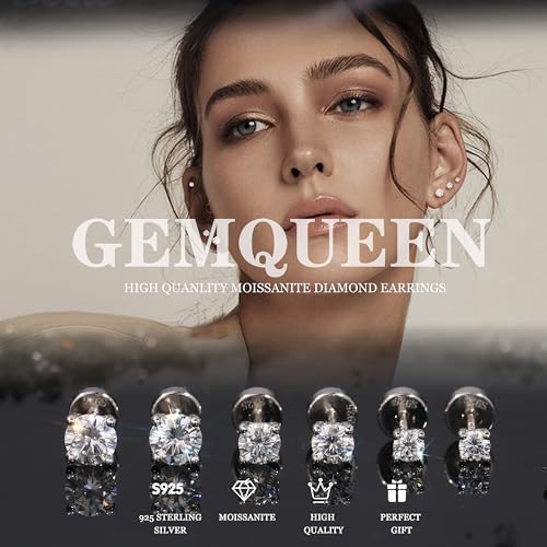 GEMQUEEN 3 Pairs Moissanite Earrings Studs 14K Gold Plated S925 Sterling Silver Flat Back Earring for Women Men - Hypoallergenic Set Cartilage Helix Piercing Jewelry D Color VVS1 1.8CT - Image 2
