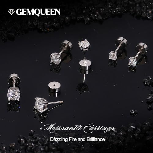 GEMQUEEN 3 Pairs Moissanite Earrings Studs 14K Gold Plated S925 Sterling Silver Flat Back Earring for Women Men - Hypoallergenic Set Cartilage Helix Piercing Jewelry D Color VVS1 1.8CT - Image 5