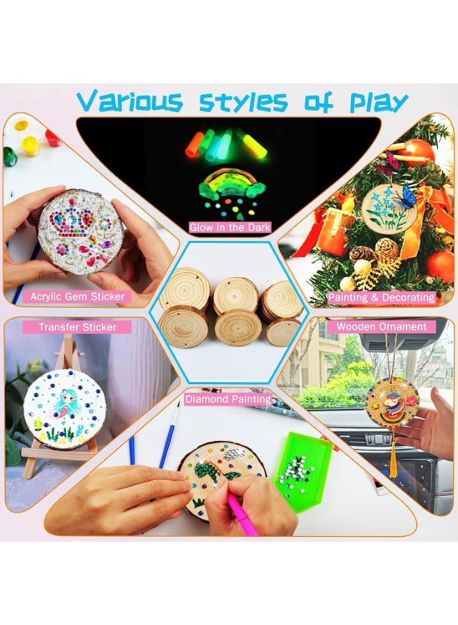 Capstro Glow in The Dark Wooden Painting Craft Kit for Kids – 24PCS DIY Wood Slice Art Set with Paints, Glow Pens, Diamond Stickers, Brushes, Hanging Strings & Creative Gift for Girls – Glow Wood Painting Kit - Image 4