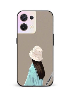Protective Case Cover For Oppo Reno8 5G Brown Hat Girl Design Multicolour