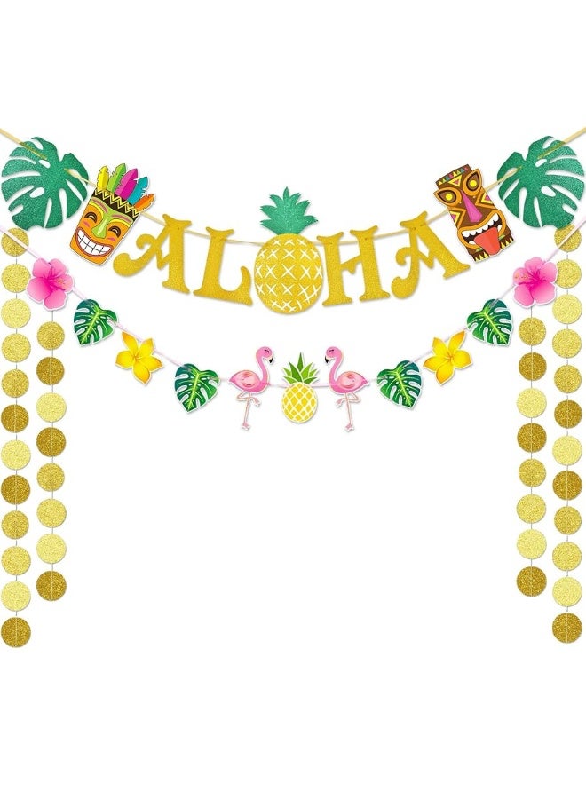 WERNNSAI Hawaiian Aloha Party Banner Decorations - Flamingo Pineapple Tiki Tropical Luau Party Supplies Favors Large Gold Glittery Aloha Sign Flag for Birthday Wedding Summer Beach Pool - Image 1