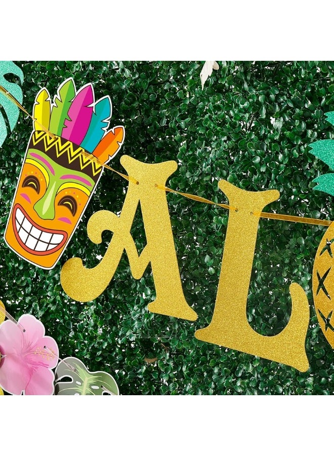 WERNNSAI Hawaiian Aloha Party Banner Decorations - Flamingo Pineapple Tiki Tropical Luau Party Supplies Favors Large Gold Glittery Aloha Sign Flag for Birthday Wedding Summer Beach Pool - Image 5