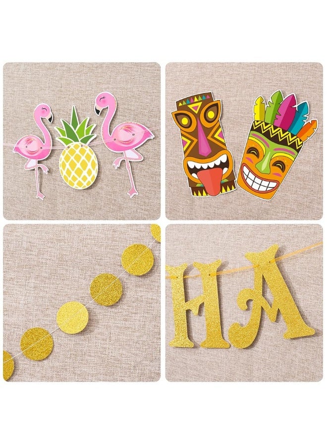 WERNNSAI Hawaiian Aloha Party Banner Decorations - Flamingo Pineapple Tiki Tropical Luau Party Supplies Favors Large Gold Glittery Aloha Sign Flag for Birthday Wedding Summer Beach Pool - Image 3