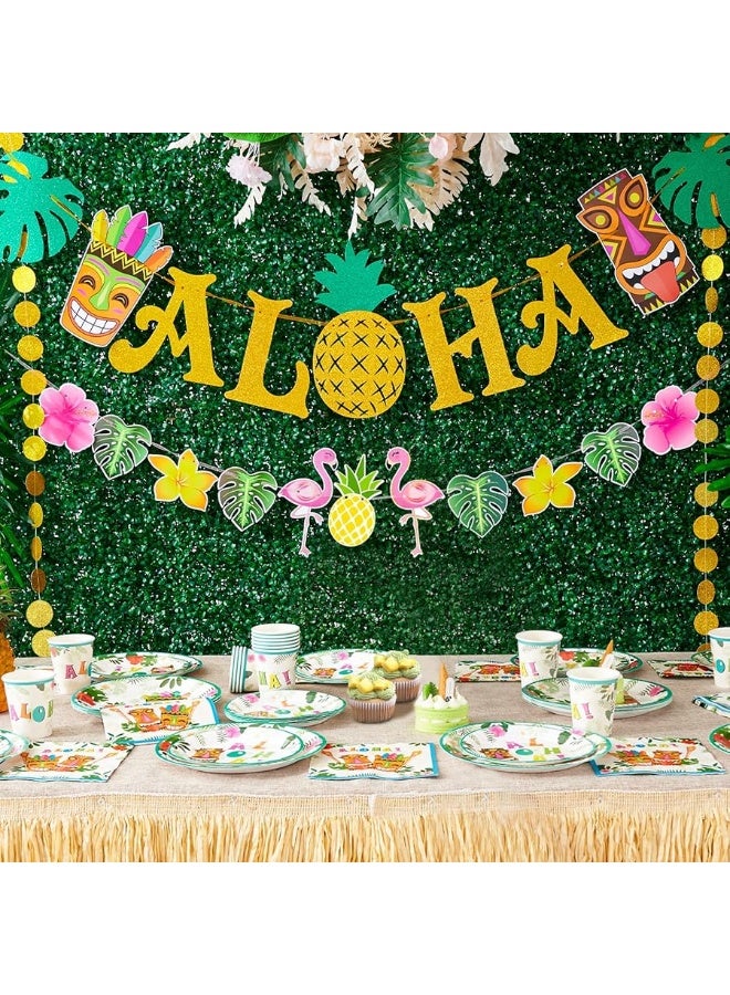 WERNNSAI Hawaiian Aloha Party Banner Decorations - Flamingo Pineapple Tiki Tropical Luau Party Supplies Favors Large Gold Glittery Aloha Sign Flag for Birthday Wedding Summer Beach Pool - Image 2
