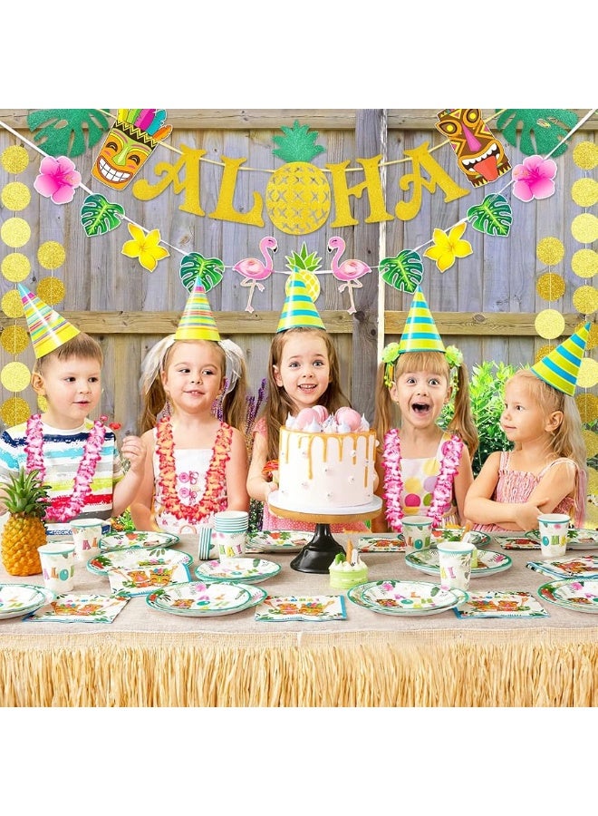 WERNNSAI Hawaiian Aloha Party Banner Decorations - Flamingo Pineapple Tiki Tropical Luau Party Supplies Favors Large Gold Glittery Aloha Sign Flag for Birthday Wedding Summer Beach Pool - Image 4