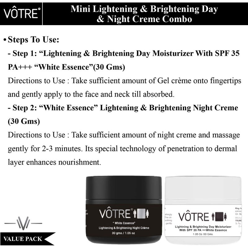 Votre Votre Mini White Essence Lightening and Brightening Day and Night Combo for Dark Spots Dullness 30 Gm Each - Image 3