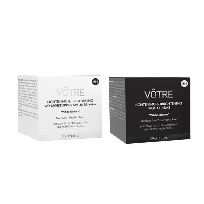 Votre Votre Mini White Essence Lightening and Brightening Day and Night Combo for Dark Spots Dullness 30 Gm Each - Image 1