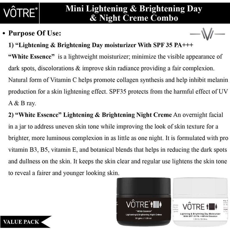 Votre Votre Mini White Essence Lightening and Brightening Day and Night Combo for Dark Spots Dullness 30 Gm Each - Image 2