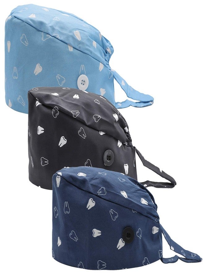 CHUANGLI 3Pcs Gourd-Shaped Working Caps with Upgrade Sweatband Adjustable Hats Head Cover- Women/Men (B23# Tooth Green Black Navy) - Image 1