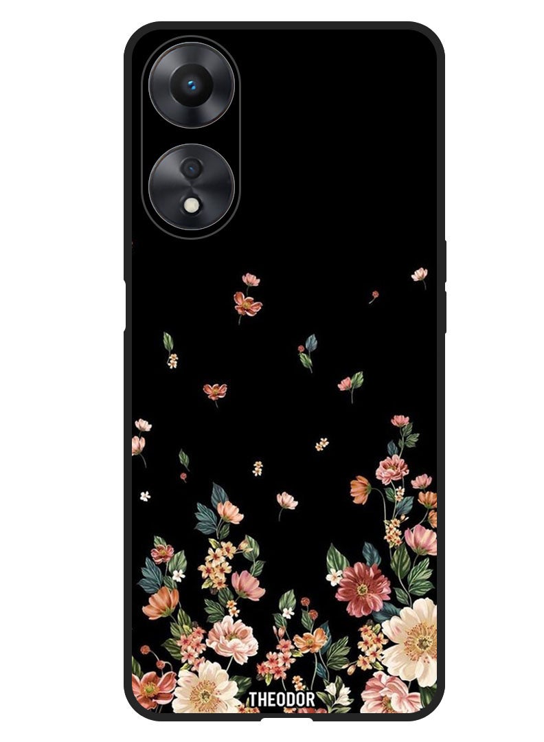 Theodor Protective Case Anti Scratch Shock Proof Bumper Cover For Oppo F23 5G Flowers in Black Background - Image 1