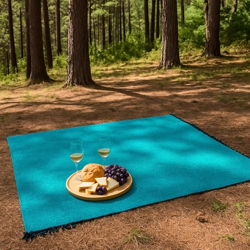 Open Road Goods Handmade Solid Color Yoga Blanket - Thick Mexican Blanket or Throw - Made for Yoga! (Turquoise, Green) - Image 3