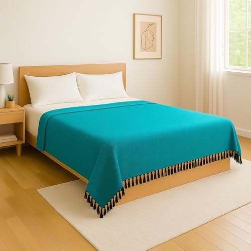 Open Road Goods Handmade Solid Color Yoga Blanket - Thick Mexican Blanket or Throw - Made for Yoga! (Turquoise, Green) - Image 2