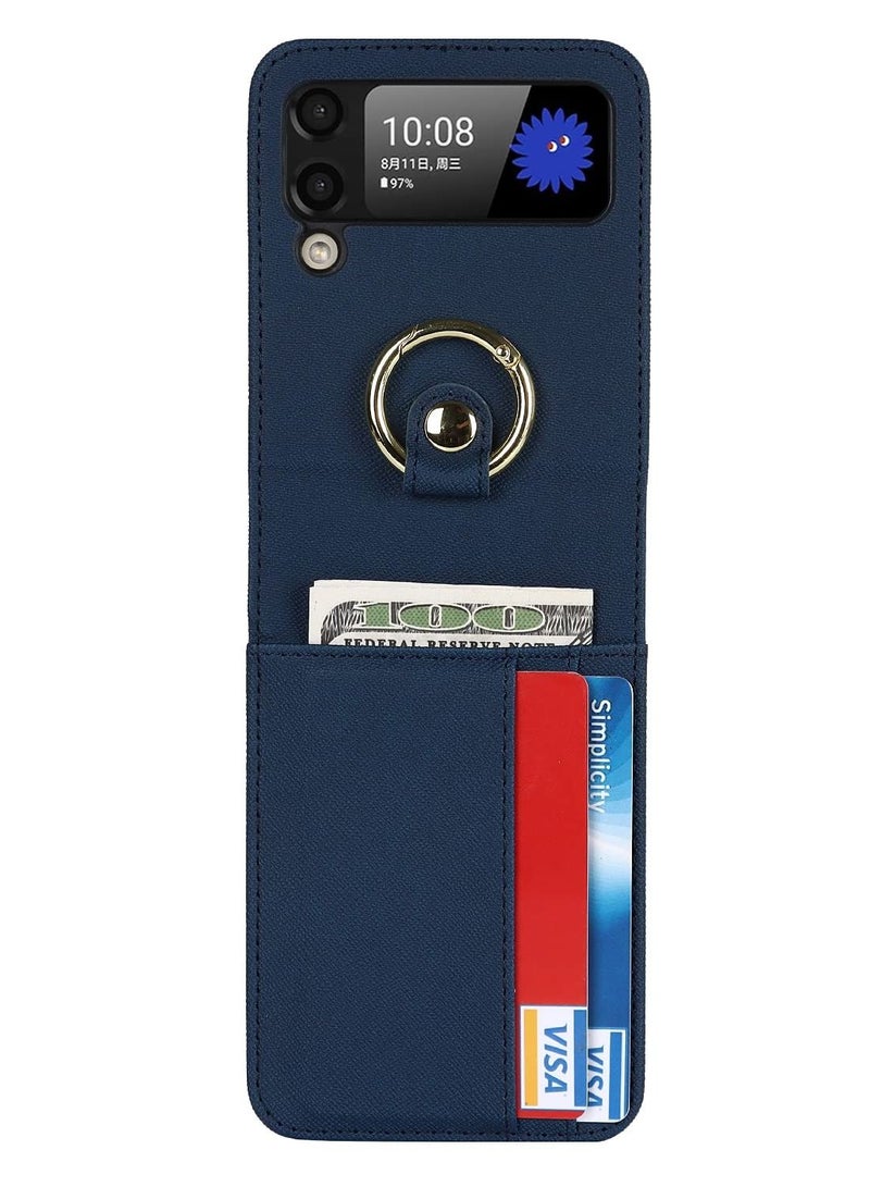KASTWAVE Case for Galaxy Z Flip 3 5G, Compatible with Samsung Z Flip 3(2021) Leather Wallet Case, Adjustable Crossbody Lanyard Durable Card Slots Ultra Slim Luxury Cover for Samsung Galaxy Z Flip 3 (Navy Blue) - Image 3