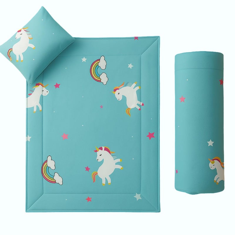 ZIKKU Baby Bedding Set for Newborn - 3 Piece Complete Set with Quilt Blanket Pillow & Changing Pad | Cute Animal Print Design | Cotton Baby Bed Set | Nursery Essentials Gift (Cyan) - Image 1